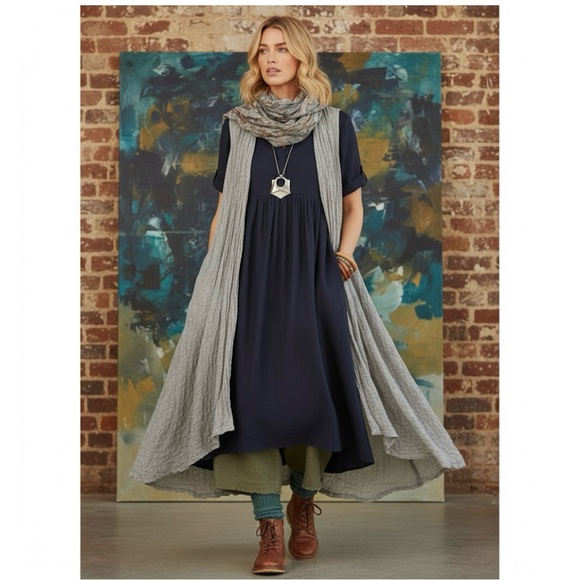 NWT Adeptt 100% Linen Babydoll Midi Shirt Dress Pockets Lagenlook SZ S - Picture 3 of 15